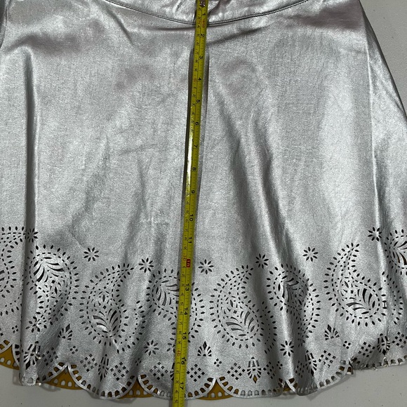 Imperfect Silver Vegan Leather Skirt with Laser-Cut Hem - Picture 12 of 12